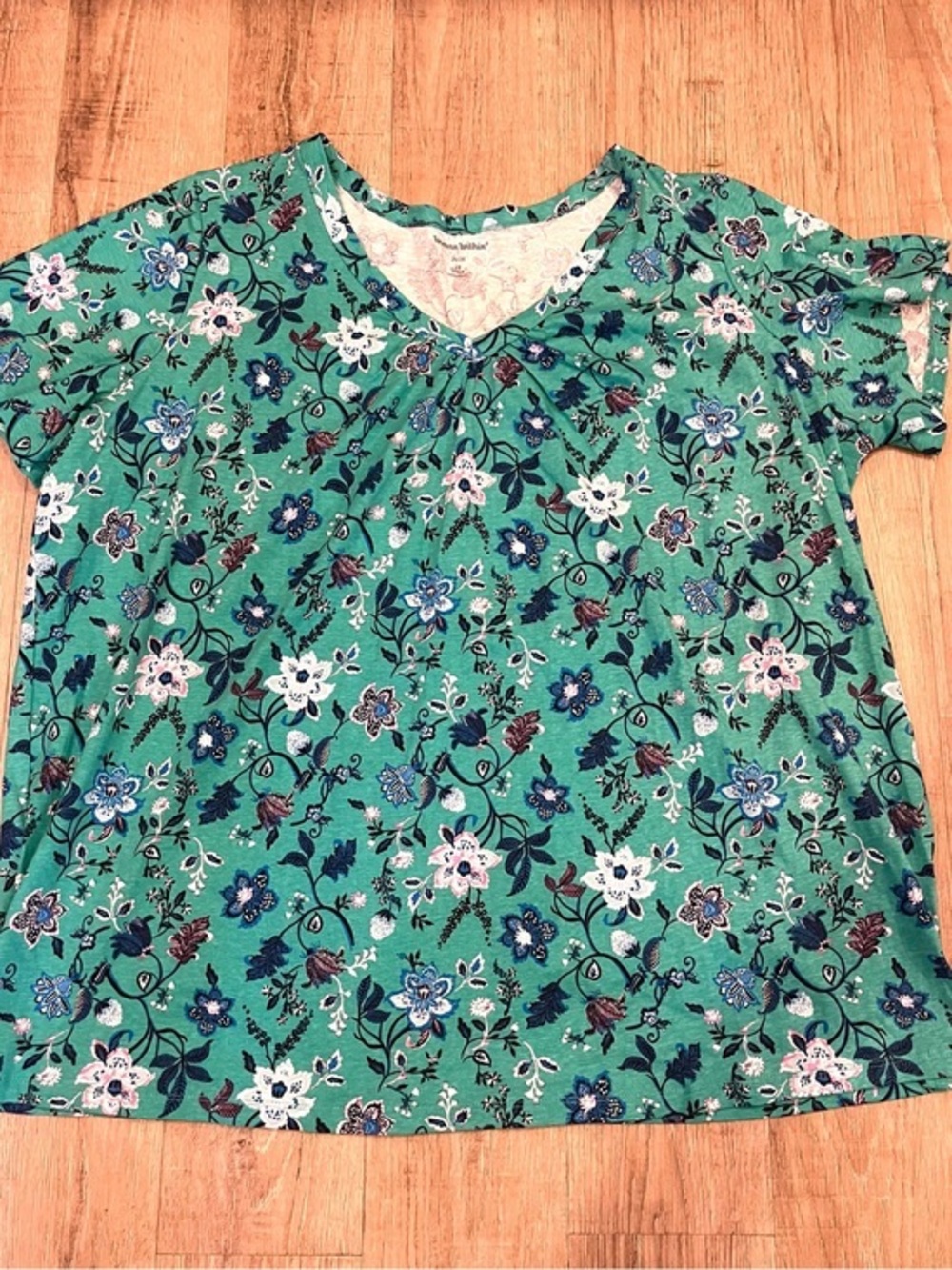 Woman Within Teal Green Floral Top 100% Cotton 2X